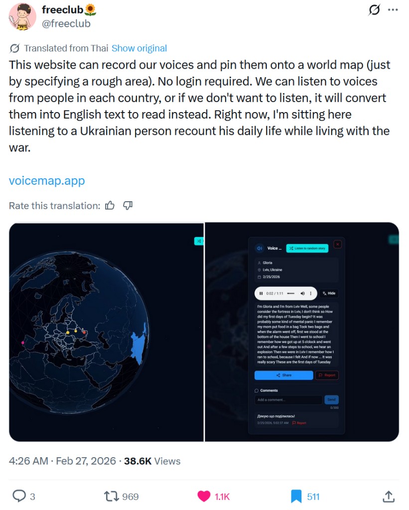 Screenshot of @freeclub's X post about VoiceDot